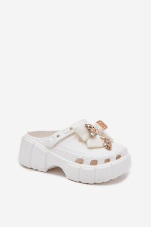 Meiteņu putu čības ar lenti un rotājumiem, baltas Selvana