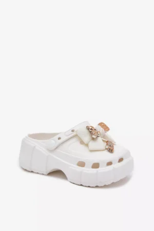 Meiteņu putu čības ar lenti un rotājumiem, baltas Selvana