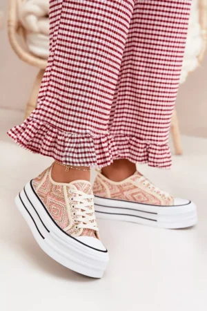 Zemu sieviešu sporta kurpes uz platformas rozā Melina