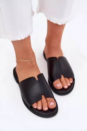 Sieviešu ekoloģiskās ādas čības ar plakanu papēdi, melnas Kalimira