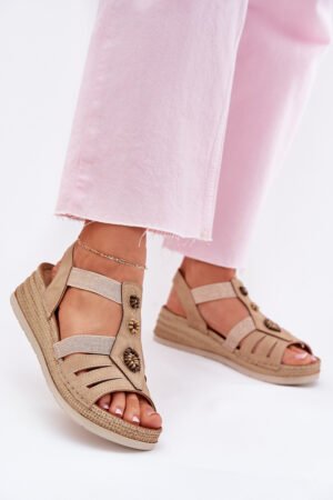 Sieviešu sandales ar papēžiem un rotājumiem, smilškrāsas Inblu RV000015