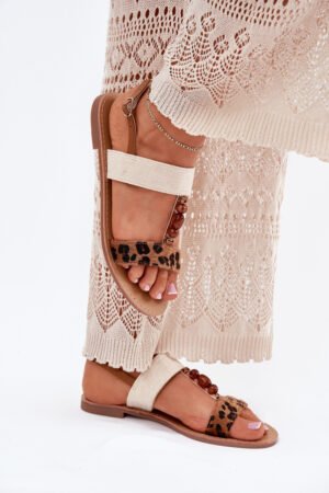 Plakanas sieviešu sandales ar pērlītēm, leoparda brūnas Virona