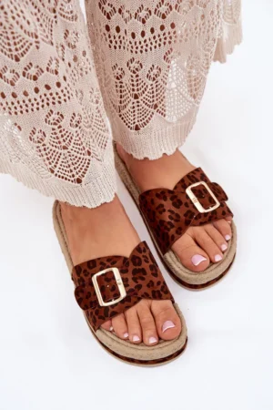 Sieviešu platforma sandales ar zelta sprādzi Leopard Selira