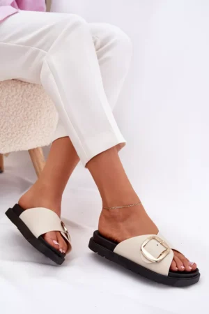 Sieviešu platforma sandales ar zelta sprādzi, smilškrāsas Jovira