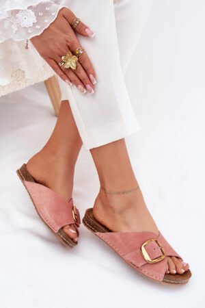 Ādas sandales ar zelta sprādzi Maciejka 07000-15 Rozā