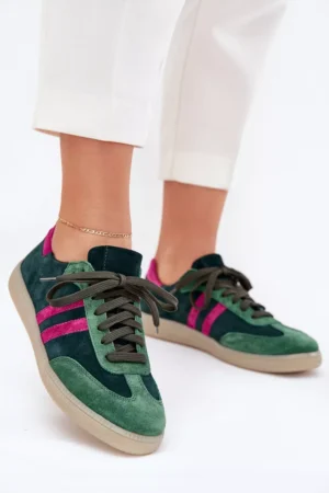 Zazoo N1068 Zābaki no zamšādas sievietēm tumši zaļā krāsā