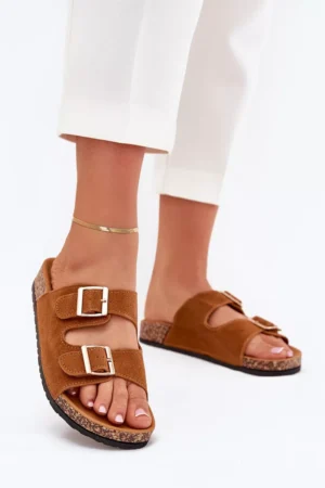 Sieviešu čības ar zelta sprādzēm un izšuvumiem Camel Lunera