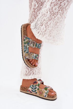 Sieviešu čības ar rakstu uz korķa platformas ar sprādzēm Lee Cooper LCW-25-35-3480L Daudzkrāsainas