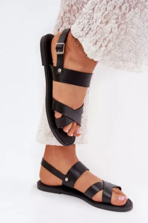 Plakanas sieviešu sandales no ekoloģiskās ādas, melnas Kalira