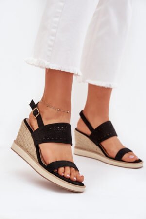 Sieviešu atvērtas sandales ar papēdi, melnas Zolira