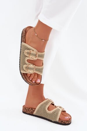 Sieviešu sandales ar zelta sprādzēm, zaļas Fenira