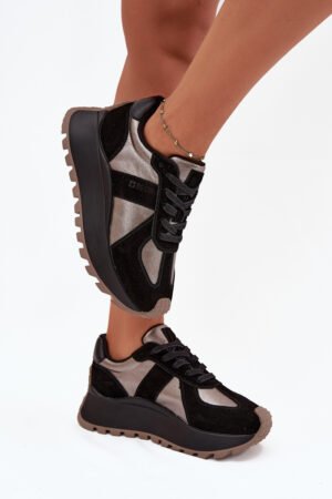 Sieviešu zamšādas izolētas platformas sporta kurpes Big Star OO274A217 HI-POLY SYSTEM Melna