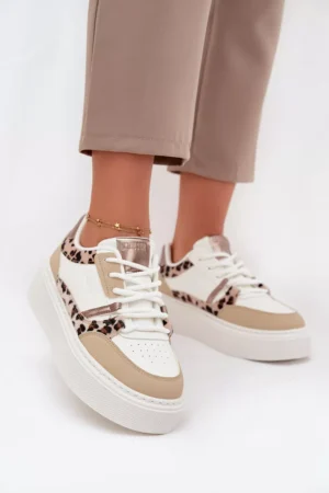 Sieviešu platforma sporta kurpes Big Star SS274357 Panther White-Beige