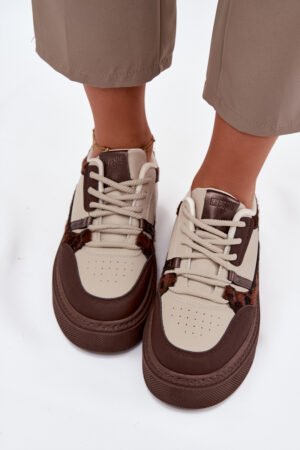Sieviešu platforma sporta kurpes Big Star SS274356 Leopard Brown-Beige