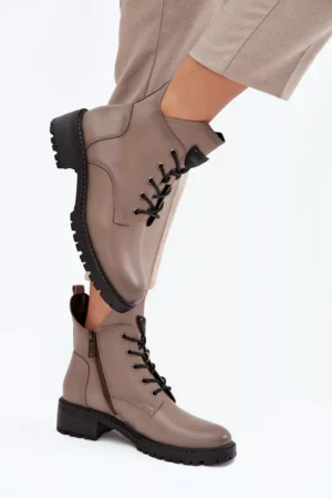 Siltināti sieviešu zābaki ar blokveida papēdi Vinceza 58609 pelēki