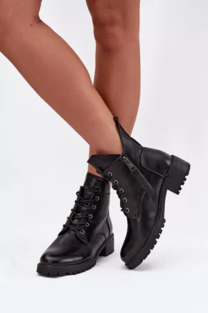 Siltināti sieviešu zābaki ar blokveida papēdi Vinceza 58609 Melni