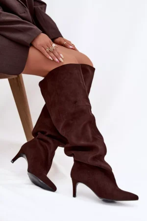 Sieviešu augstpapēžu potītes zābaki Slip-On Chocolate Mavilla