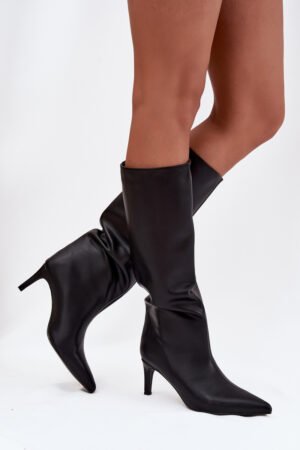 Sieviešu slip-on izolēti zābaki ar papēdi, melnā olīvu krāsā