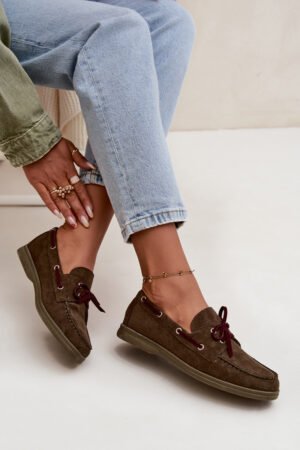 Sieviešu mokasīni ar auklām tumši zaļā krāsā Calivra