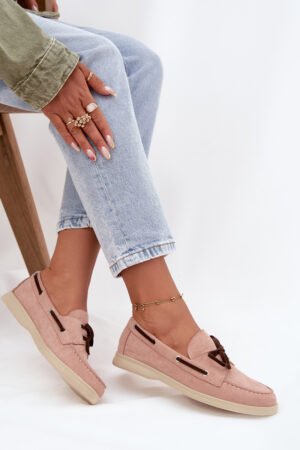 Sieviešu mokasīni ar auklām, gaiši rozā krāsā Calivra