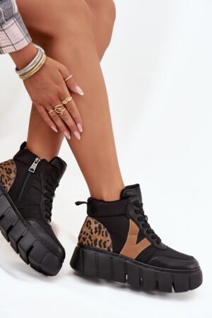 Ādas sieviešu platforma zābaki ar odere Vinceza 66838 Melna