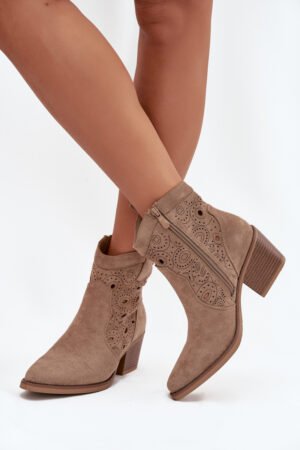 Sieviešu kovboju zābaki ar atvērtu rakstu, smilškrāsas Nolvina