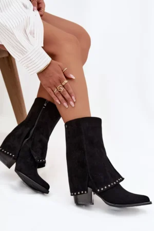 Sieviešu siltināti zābaki ar apgrieztu apakšmalu Vinceza 16516 Melni