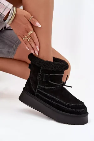 Sieviešu zamšādas sniega kurpes ar dekoratīvu izšuvumu Big Star SS274372 Melna