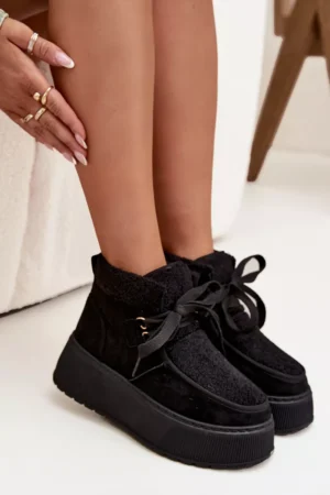 Sieviešu sniega zābaki uz platformas ar kažokādu, melni, Florivelle