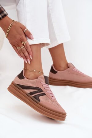 Sieviešu velveta sporta kurpes uz platforma Pink Skye