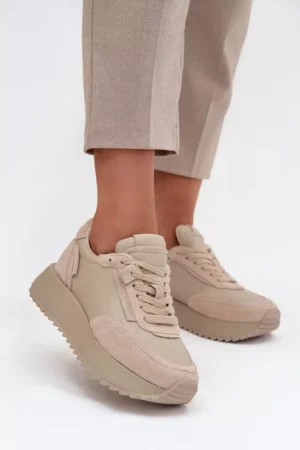 Ādas sieviešu sporta kurpes uz platformas Artiker 55C0021 smilškrāsas