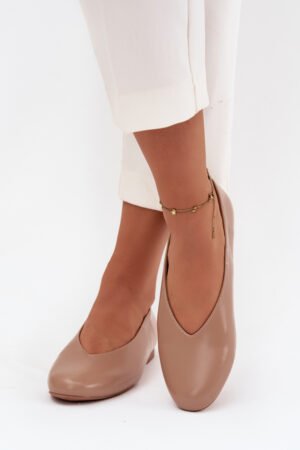 Sieviešu baleta kurpes no ekoloģiskās ādas ar plakanu zoli, krāsā smilškrāsā Olyssia