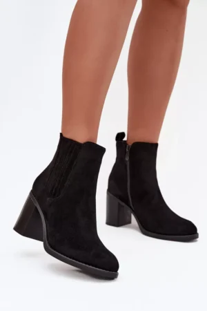 Siltināti sieviešu zābaki ar blokveida papēdi, melni Brevina