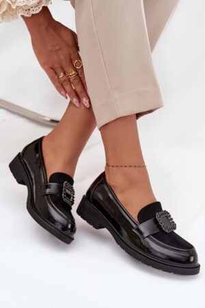 Lakādas sieviešu mokasīni ar dekoratīvu sprādzi S.Barski HY52-546 Melna