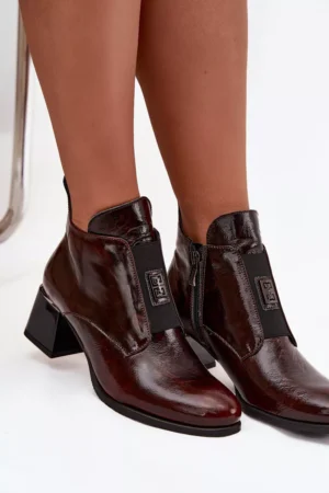 Ādas lakotas zābaki ar dekoratīviem elementiem un izolāciju Zazoo 60560 Tumši brūni