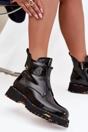 Lakādas sieviešu zābaki, izgatavoti no īstas ādas, ar siltināšanu Artiker 57C0166 Melni