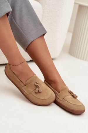 Ādas zamšādas basas kurpes Zazoo 322 smilškrāsas