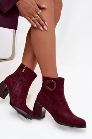 Zamšādas zābaki ar blokveida papēdi un odere ar dekoratīviem elementiem Artiker 57C0016 Bordeaux