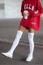 Sieviešu garās zeķes ar atvērtu pīti balta krāsa