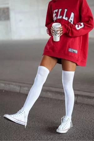 Sieviešu garās zeķes ar atvērtu pīti balta krāsa