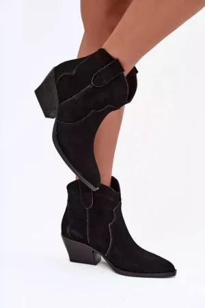 Sieviešu kovboju zābaki no dabiskas zamšādas, melnā krāsā, Beretta