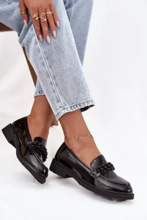 Sieviešu lakādas kurpes ar pērlītēm S.Barski HY52-541 Melna