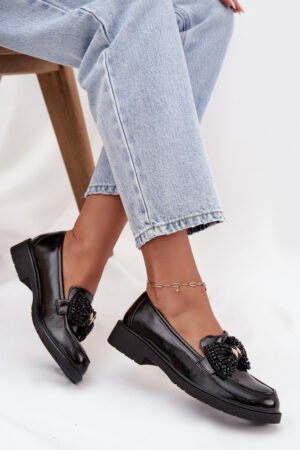 Lakādas sieviešu mokasīni ar lenti S.Barski HY52-319A Melna