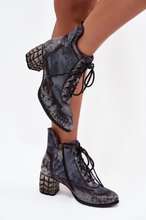 Ādas sieviešu potītes zābaki ar papēdi Maciejka 06989-03 pelēki