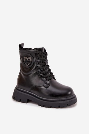 Meiteņu potītes zābaki ar kažokādas odere un rotājumu LOVE Black Rosaira