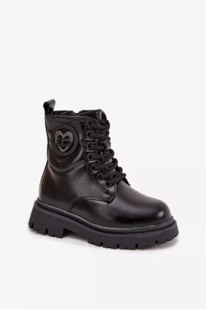 Meiteņu potītes zābaki ar kažokādas odere un rotājumu LOVE Black Rosaira