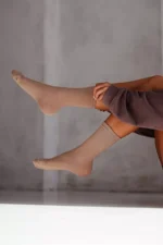 Sieviešu zeķes ar ribām, smilškrāsas