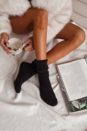 Sieviešu vilnas alpaka zeķes, melnas