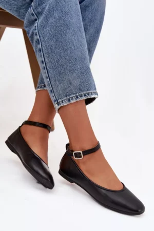 Sieviešu balerīnas ar siksnu un aizdari, melnas Janelor