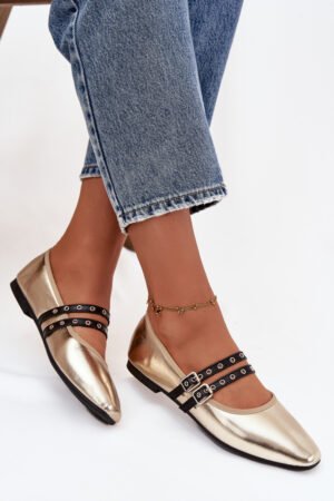 Sieviešu balerīnas ar zelta siksnām Deliora